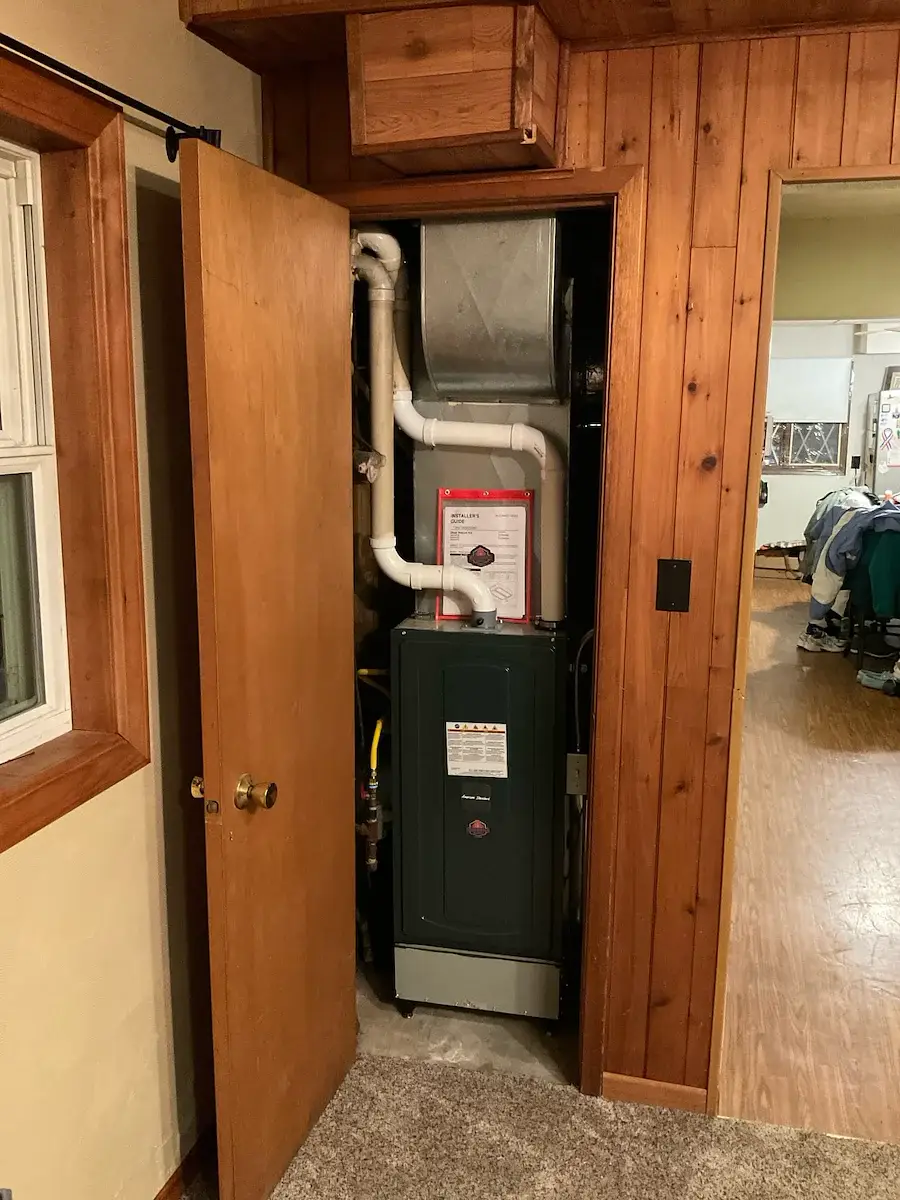 After — new American Standard furnace in a closet install - Colby, WI