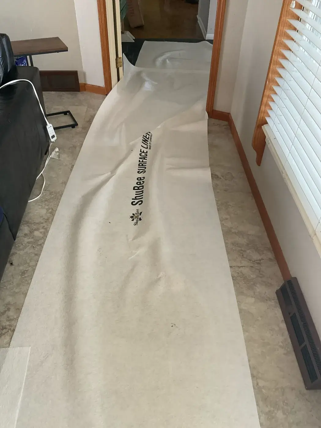 Floor protection down before any equipment comes through the house
