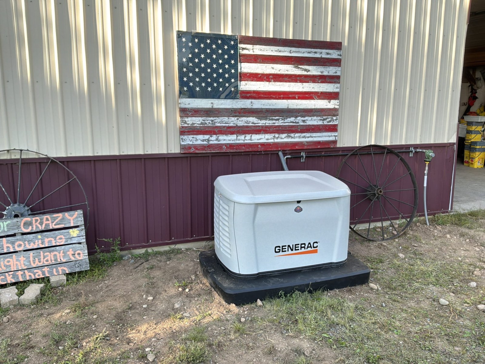 Close-up of a newly installed Generac 18 kW standby generator