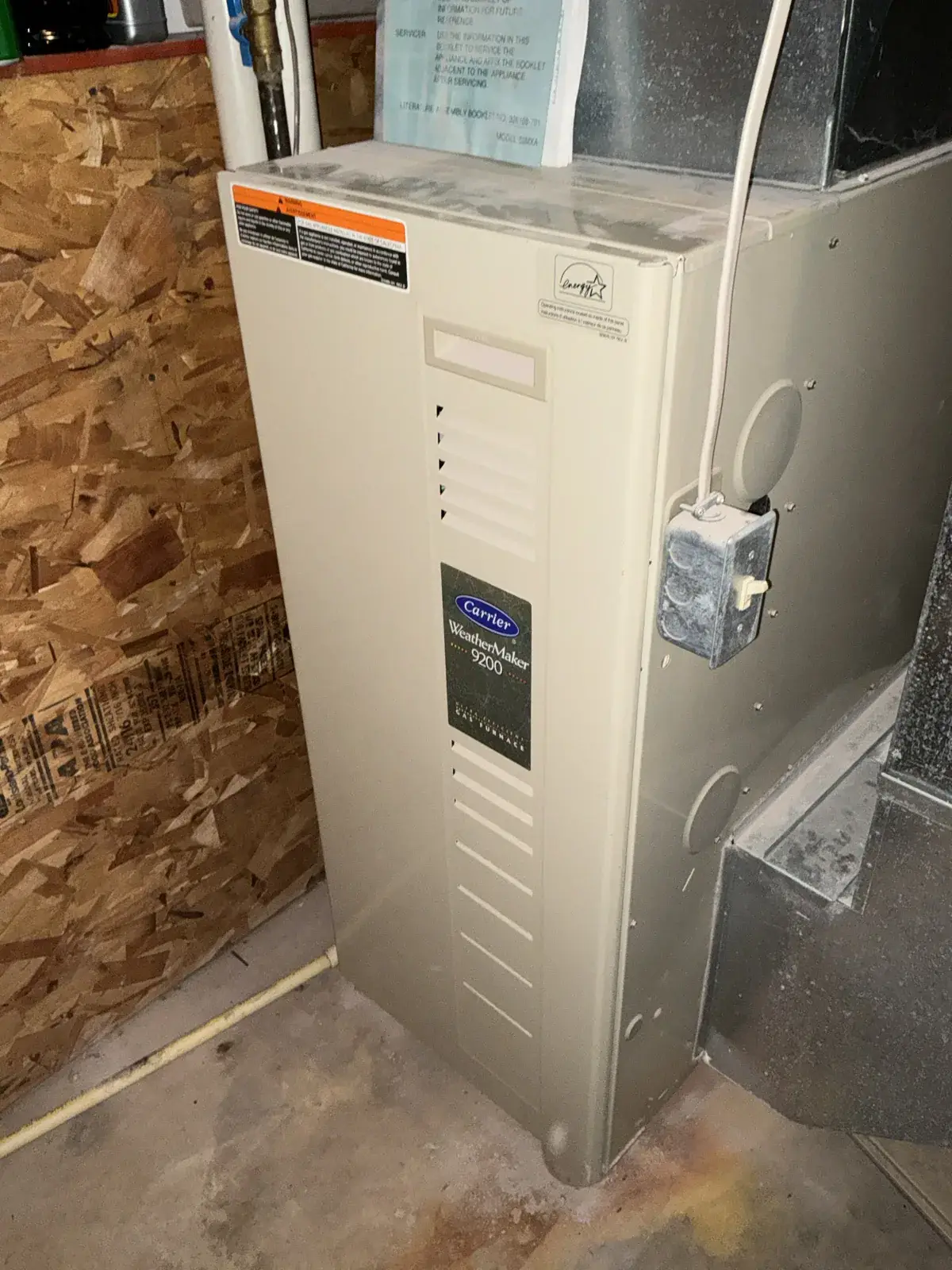 Before — an aging Carrier WeatherMaker 9200 at the end of its life