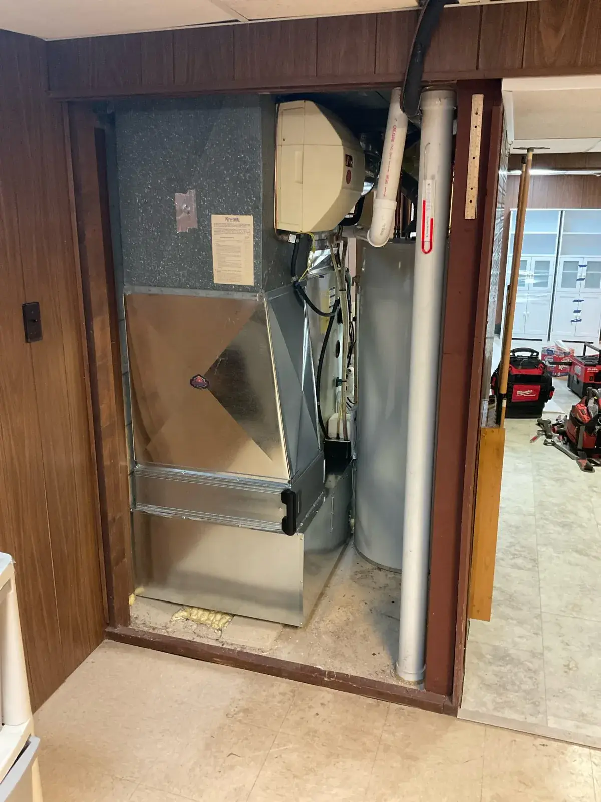After — new sheet metal plenum and filter cabinet built to fit the closet